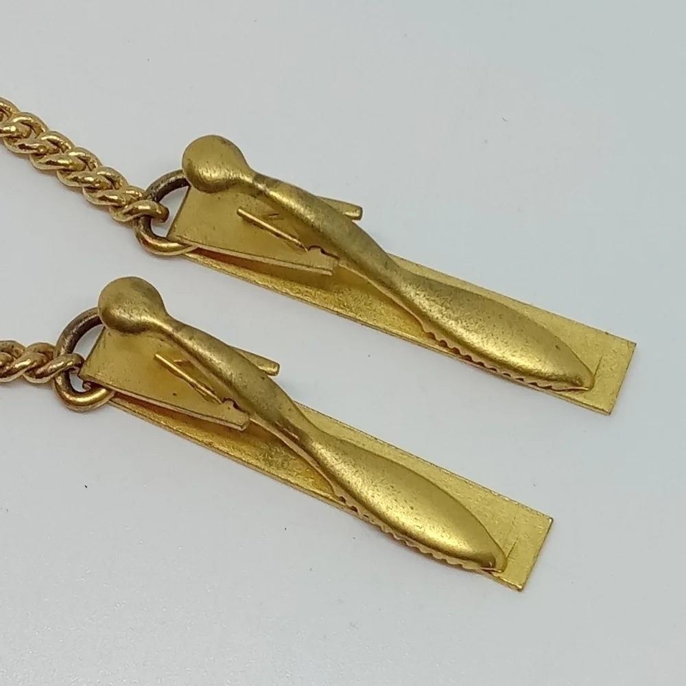 * vintage Mens Mason Freemason G collar brooch clip with chain gold tone